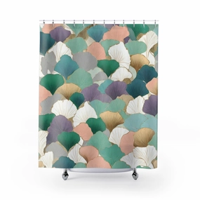 Floral Shower Curtain | Teal Green Pink Gingko Leaves Lighting,Home Lighting