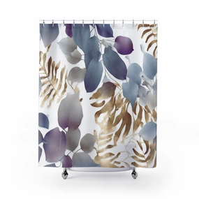 Floral Shower Curtain | Tropical Eucalyptus Leaves, Blue Purple Beige Lighting,Home Lighting