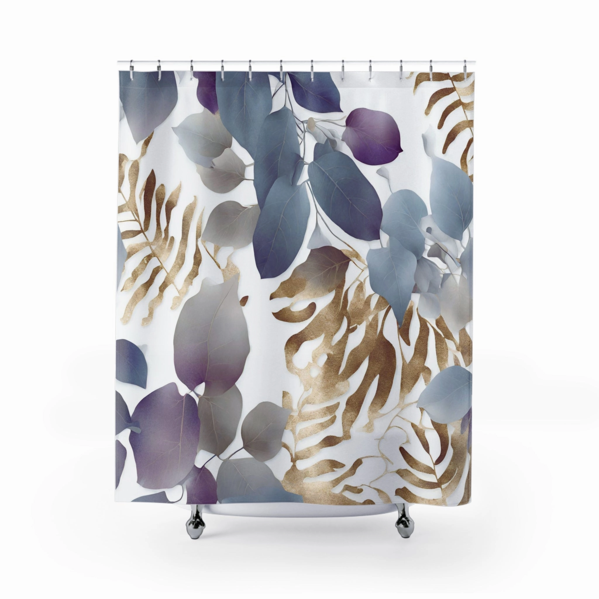 Floral Shower Curtain | Tropical Eucalyptus Leaves, Blue Purple Beige Lighting,Home Lighting
