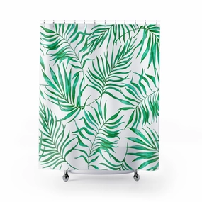 Floral Shower Curtain | Tropical Green Palm Leaves, White Lighting,Home Lighting
