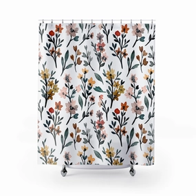 Floral Shower Curtain | White Blue Pink Botanical Lighting,Home Lighting