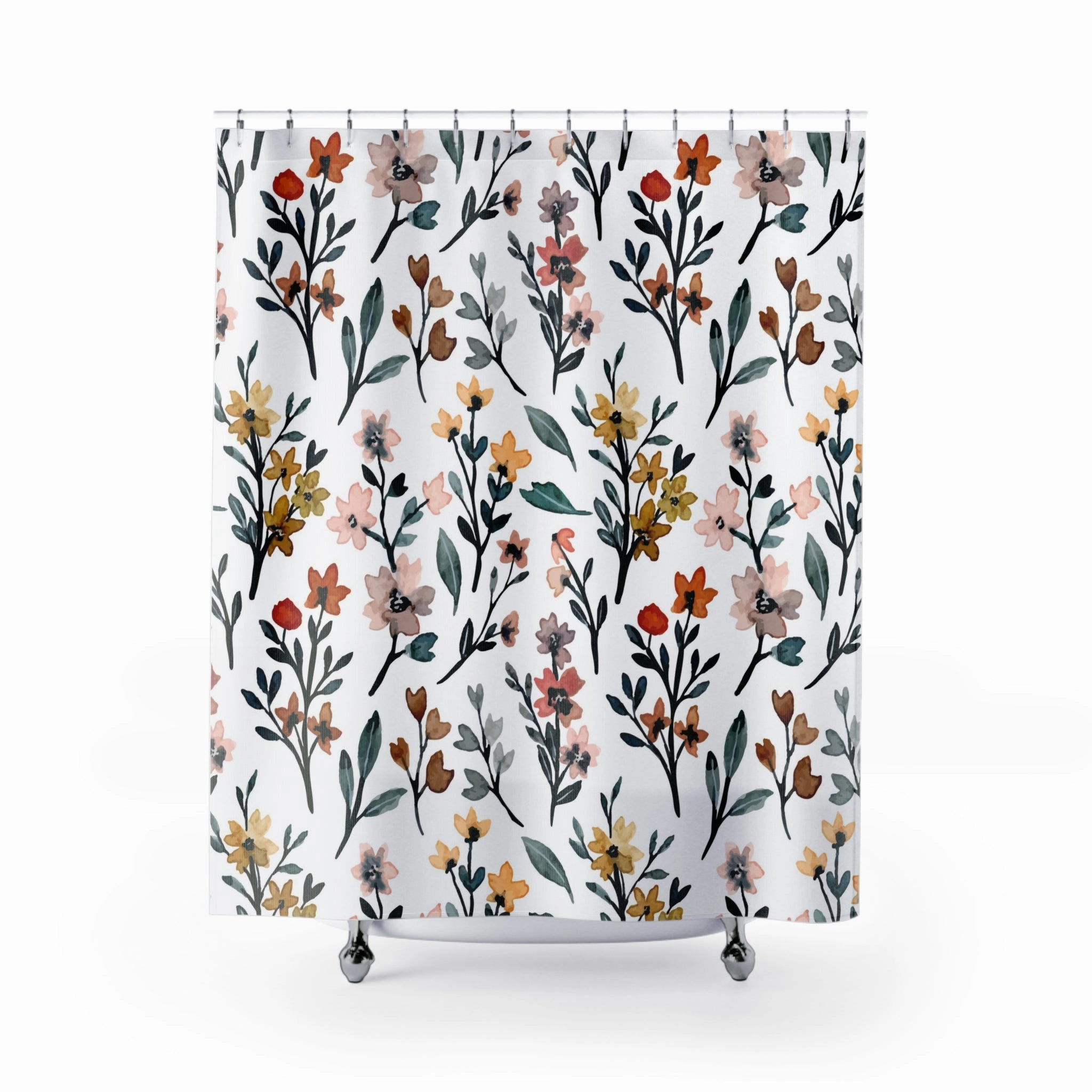Floral Shower Curtain | White Blue Pink Botanical Lighting,Home Lighting