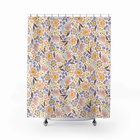 Floral Shower Curtain | White Blush Pink Lavender Yellow Lighting,Home Lighting