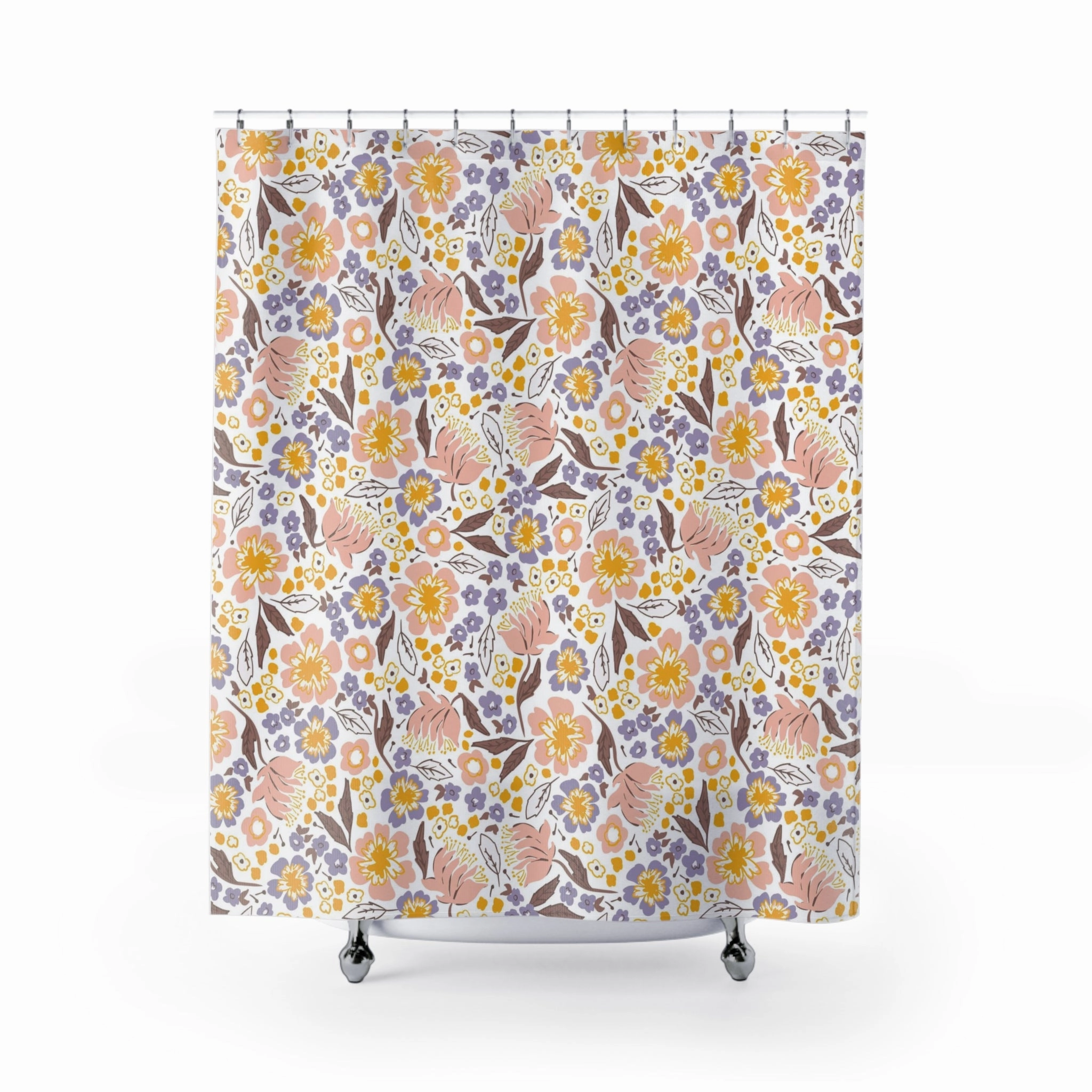 Floral Shower Curtain | White Blush Pink Lavender Yellow Lighting,Home Lighting