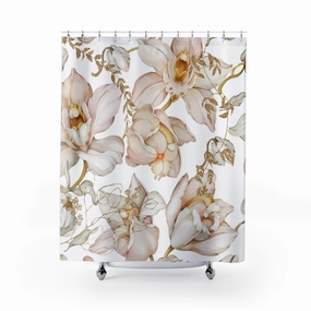 Floral Shower Curtain | White Blush Pink Orchids Lighting,Home Lighting