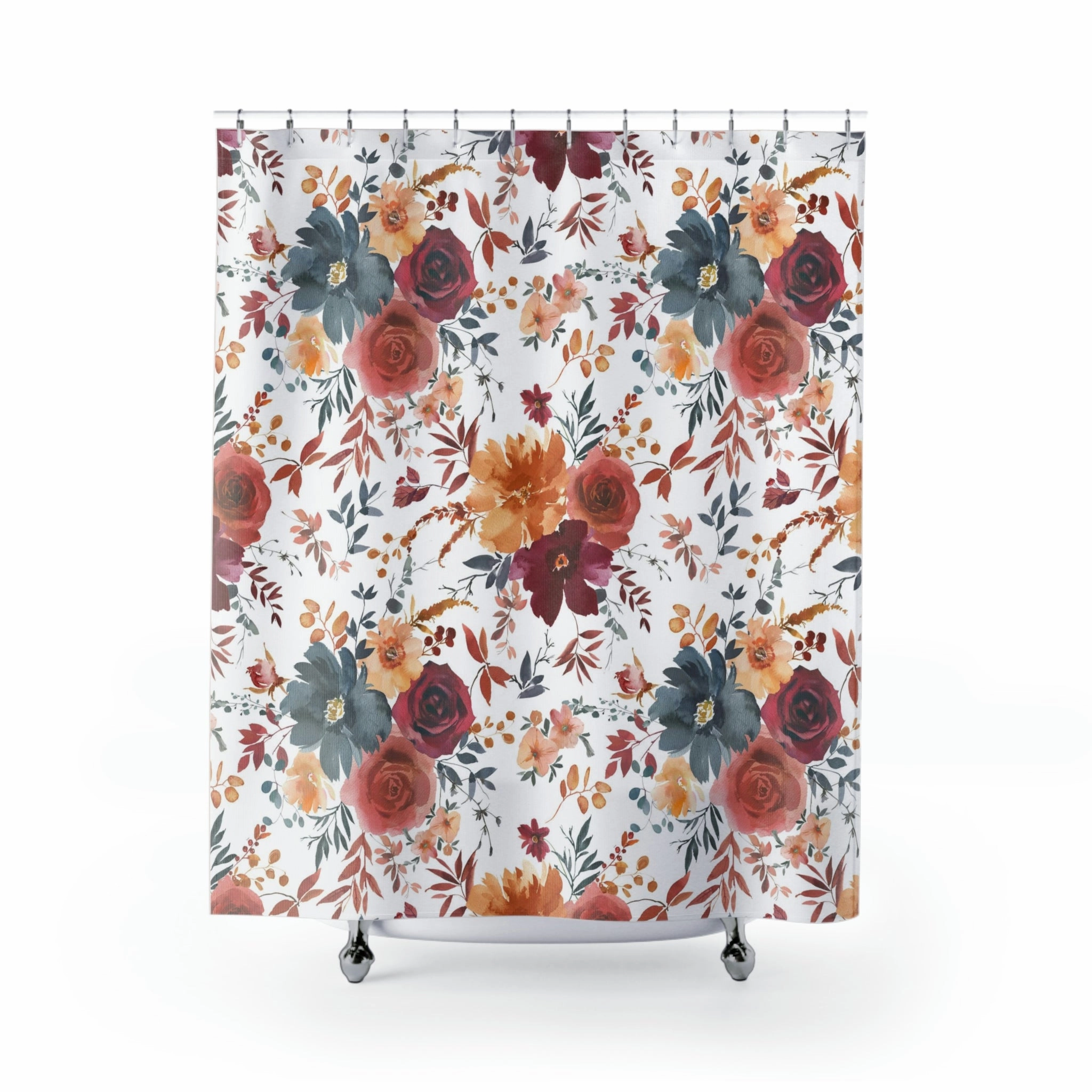 Floral Shower Curtain | White Cobalt Navy Blue Red  Botanical Lighting,Home Lighting