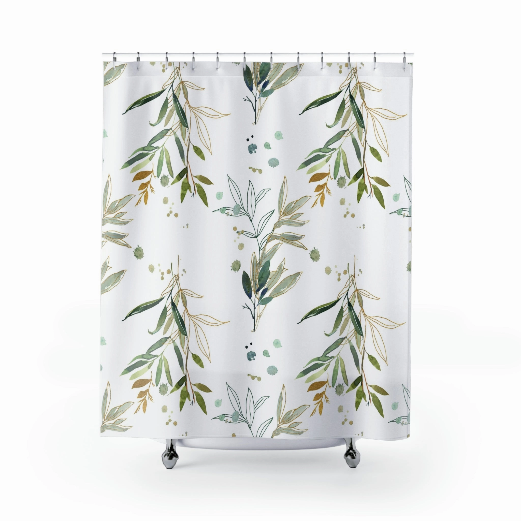 Floral Shower Curtain | White Sage Green Beige Lighting,Home Lighting