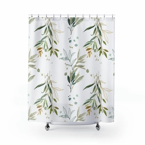 Floral Shower Curtain | White Sage Green Beige Lighting,Home Lighting