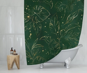 Floral Shower Curtains | Green Beige Monstera Lighting,Home Lighting