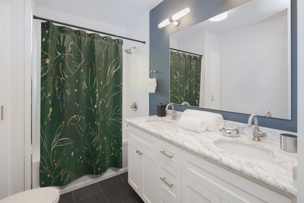 Floral Shower Curtains | Green Beige Monstera