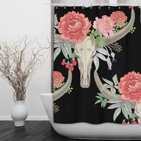 Flower and Texas Longhorn Skull Shower Curtains and Optional Bath Mats Lighting,Lamps Fixtures