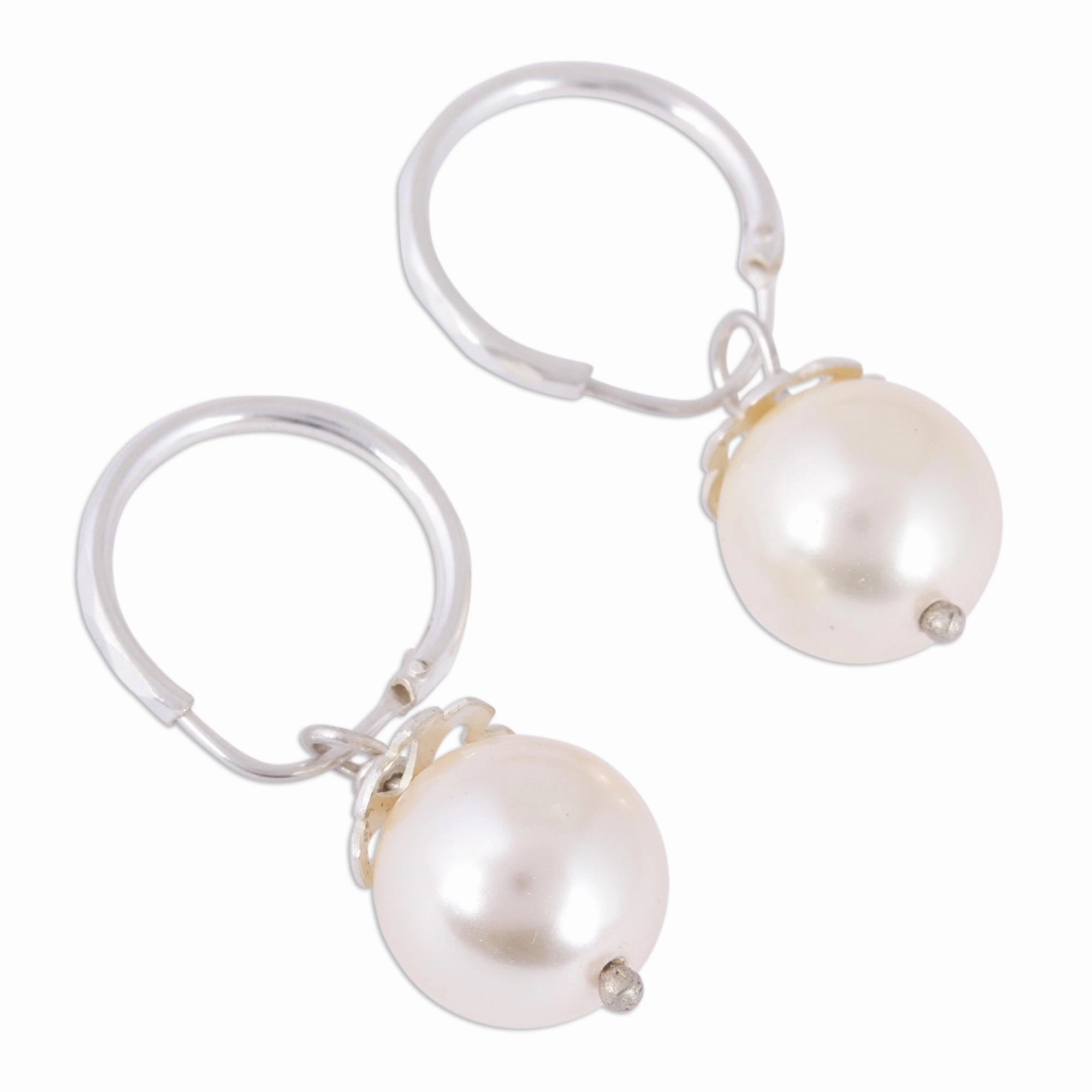 Flower Bud Swarovski Pearl Sterling Silver Dangle Earrings from Mexico