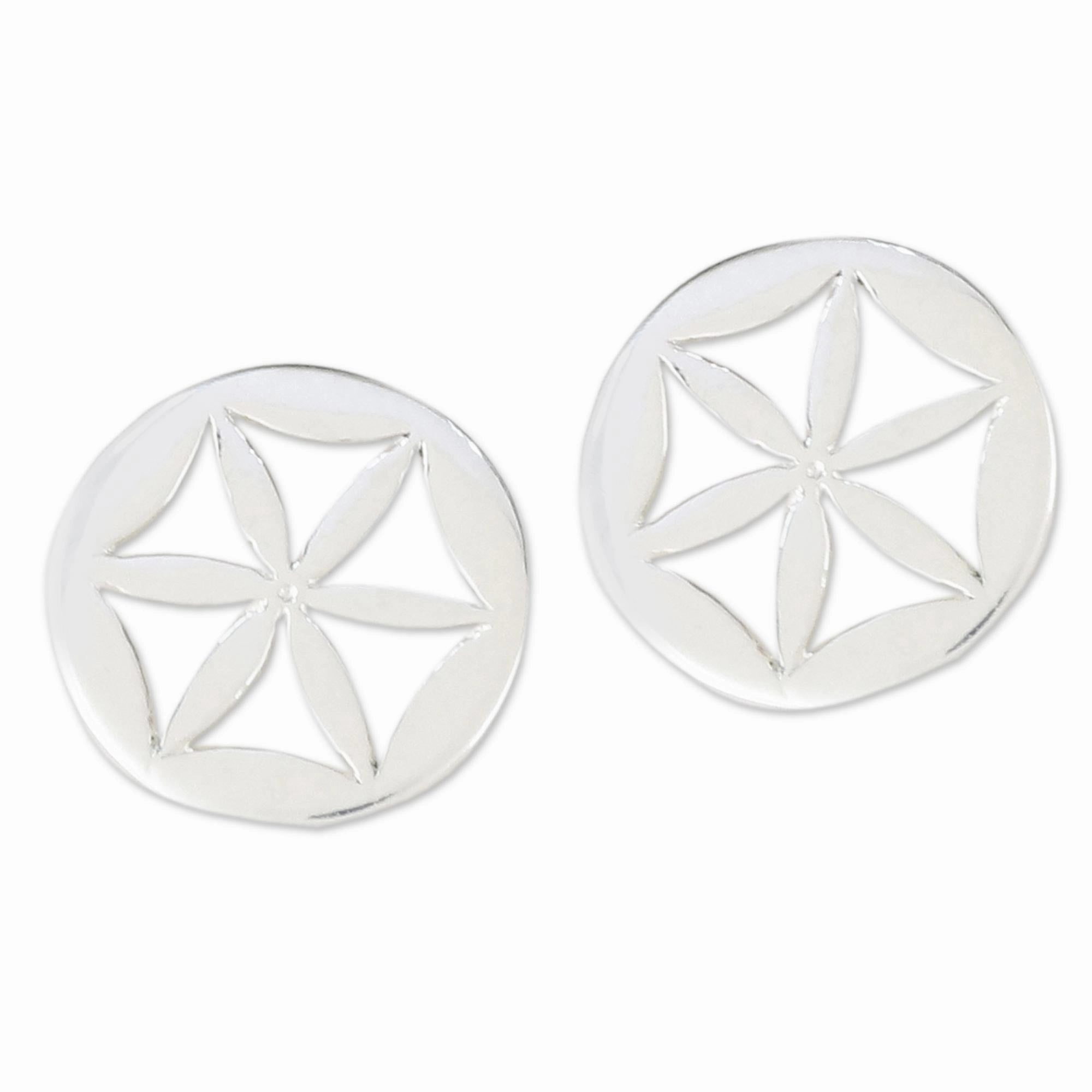 Flower Circles Handcrafted 925 Sterling Silver Floral Stud Earrings