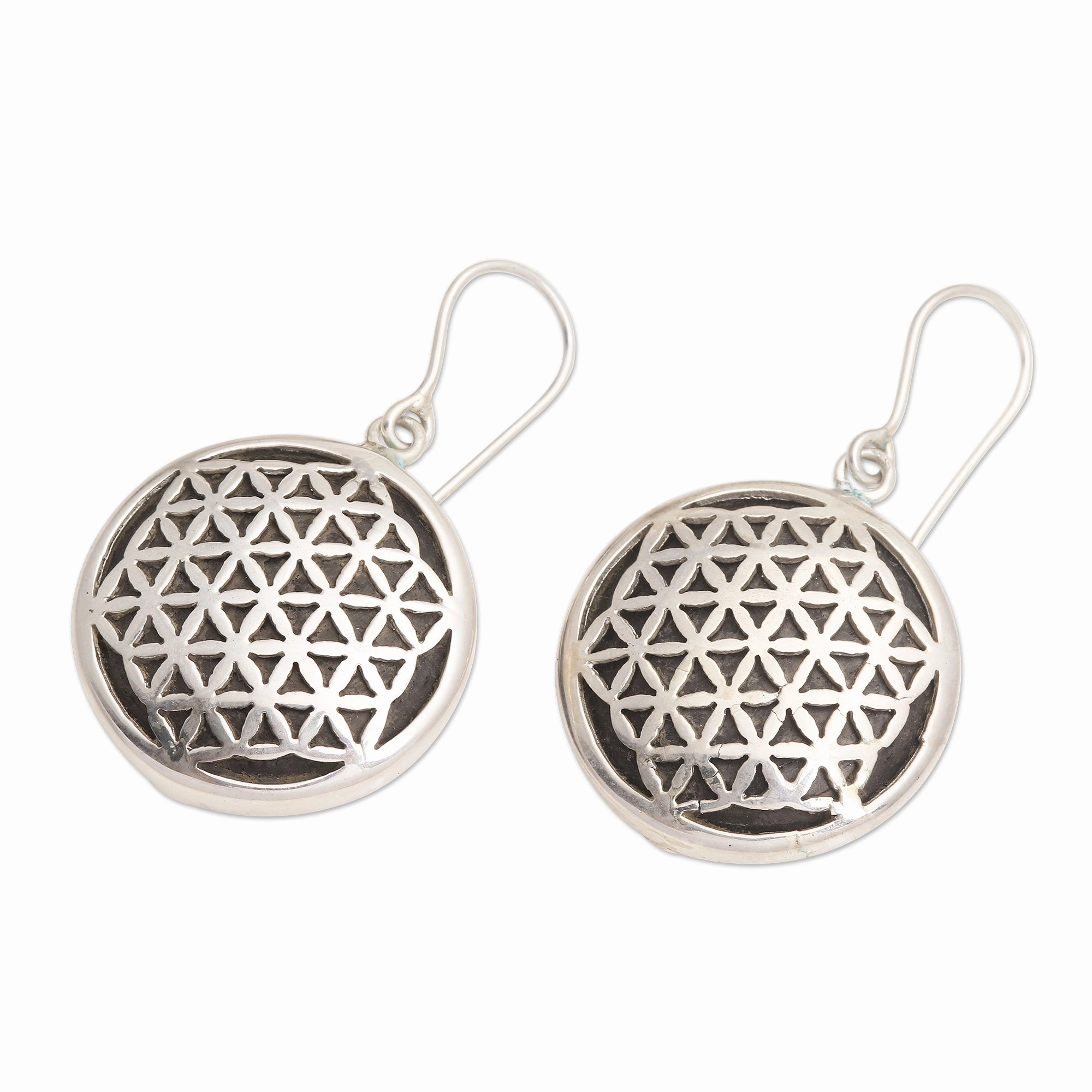Flower of Life Hand Crafted Sterling Silver Dangle Earrings