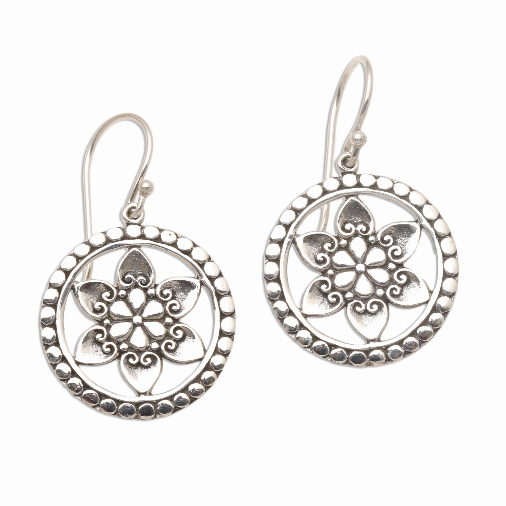 Flower Wheels Floral Sterling Silver Dangle Earrings