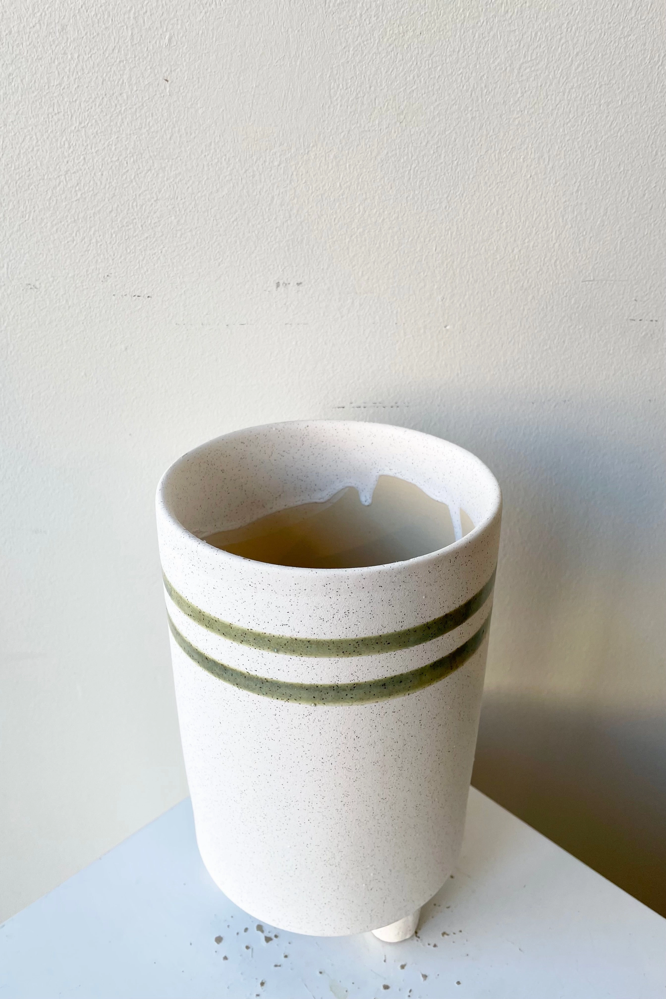 Fluorite Ceramic Cachepot Teal & White Tall