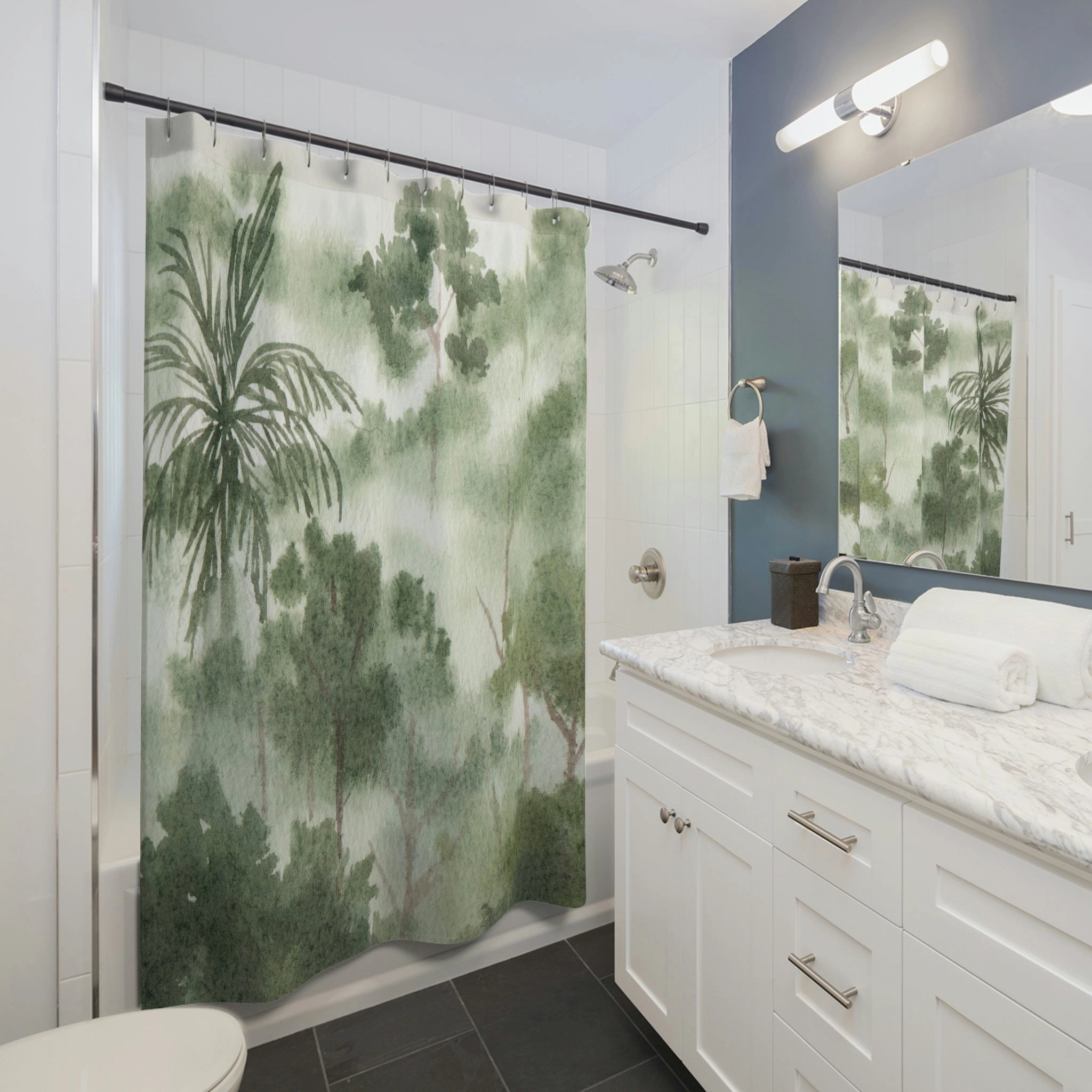 Forest Shower Curtain | Sage Green Watercolor