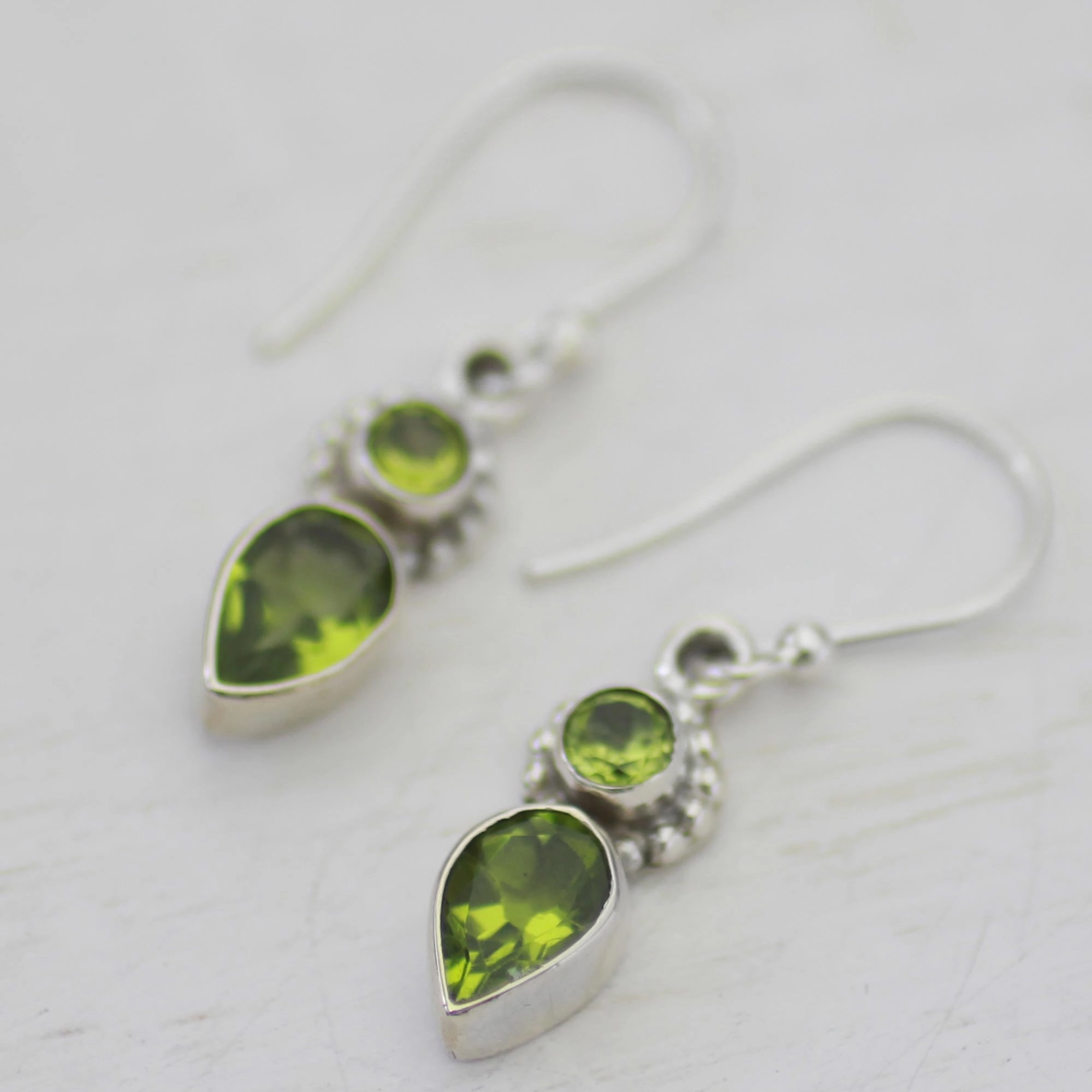 Forest Sparkle Peridot and Sterling Silver Dangle Earrings from India