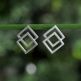 Forever Square Sterling Silver Earrings