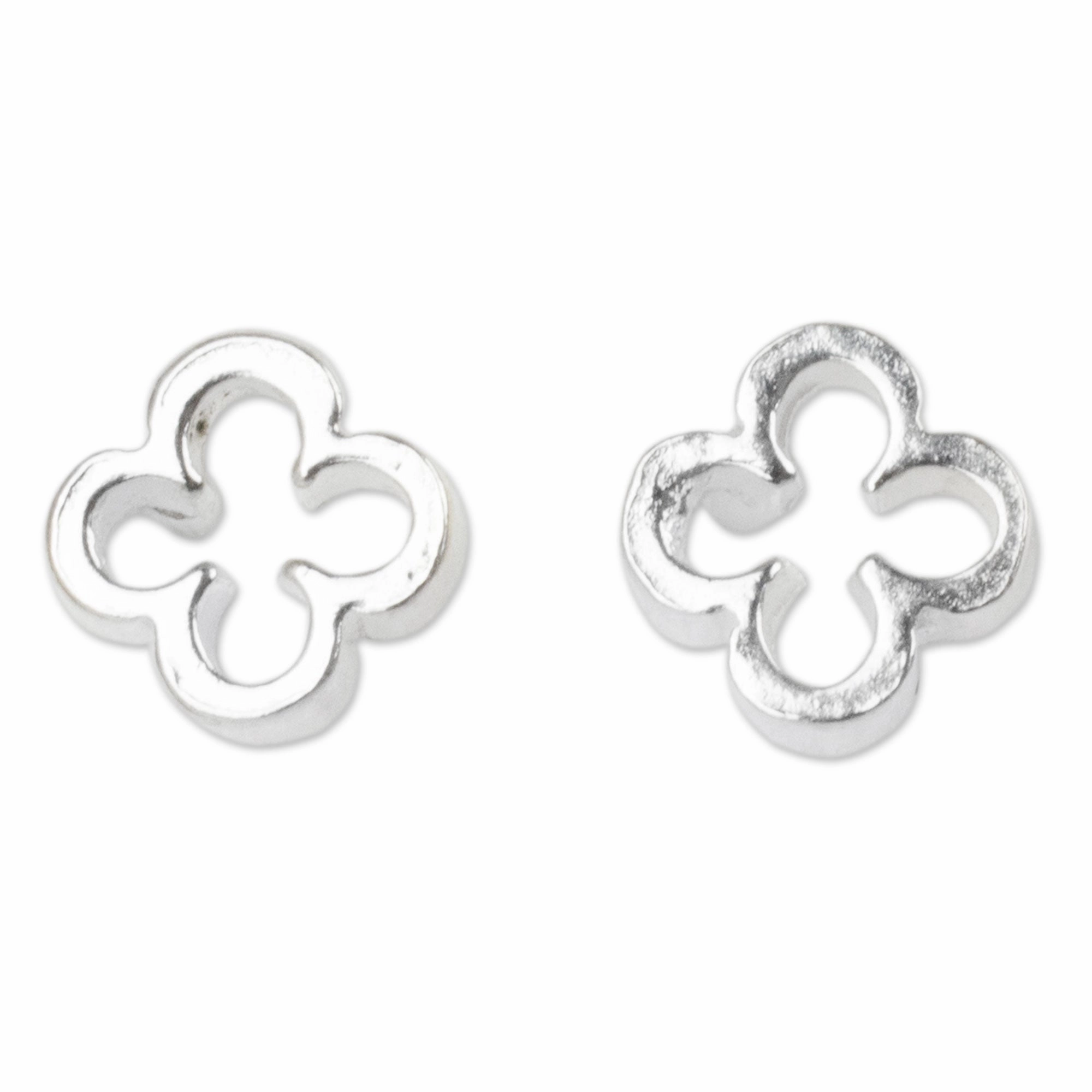 Four Leaf Clover Silver Stud Earrings