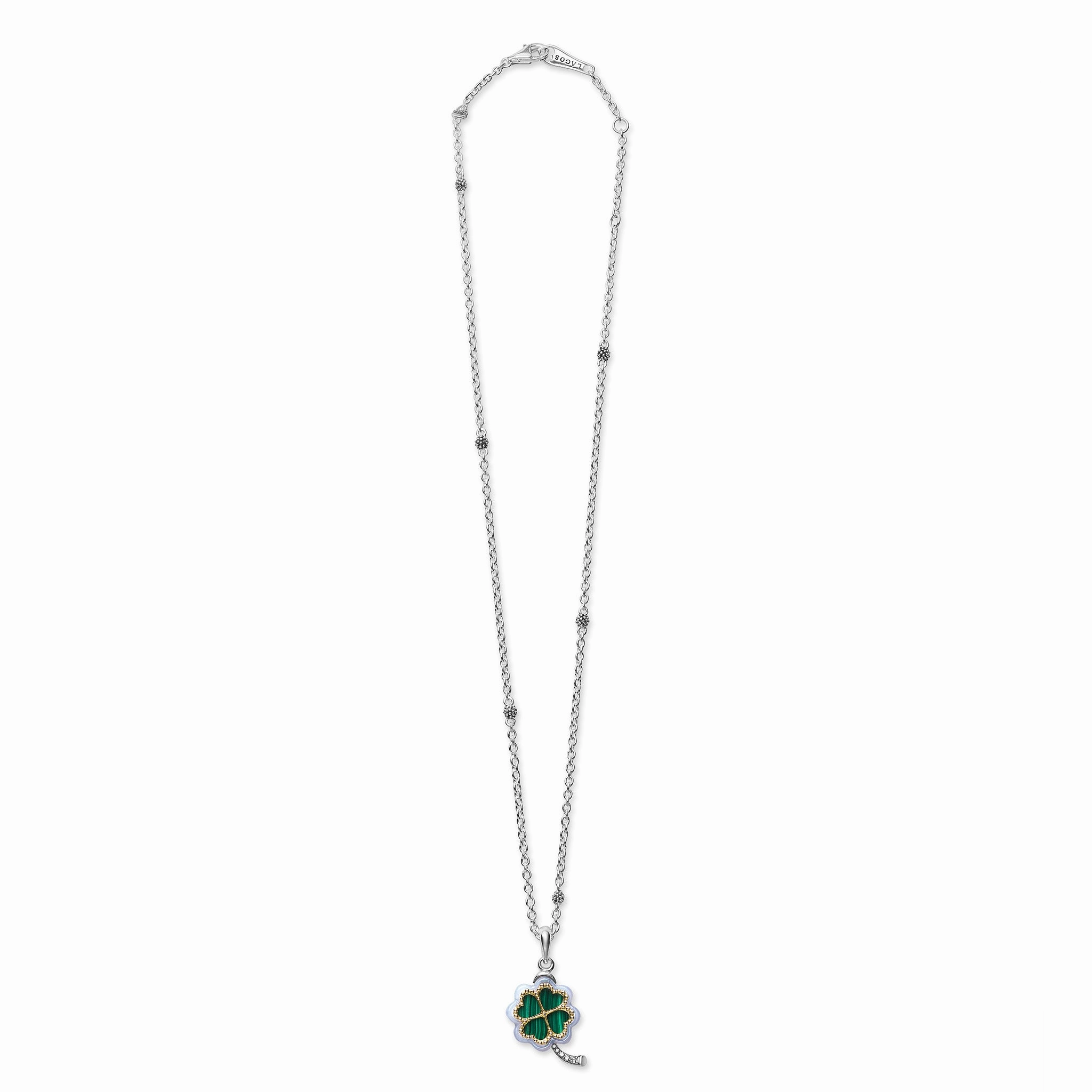Four Leaf Malachite Clover Pendant Necklace