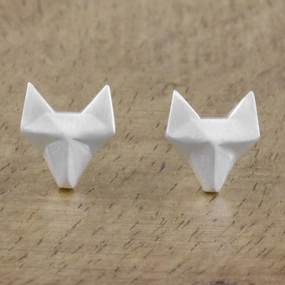 Fox Lover Geometric Fox Sterling Silver Stud Earrings from Thailand