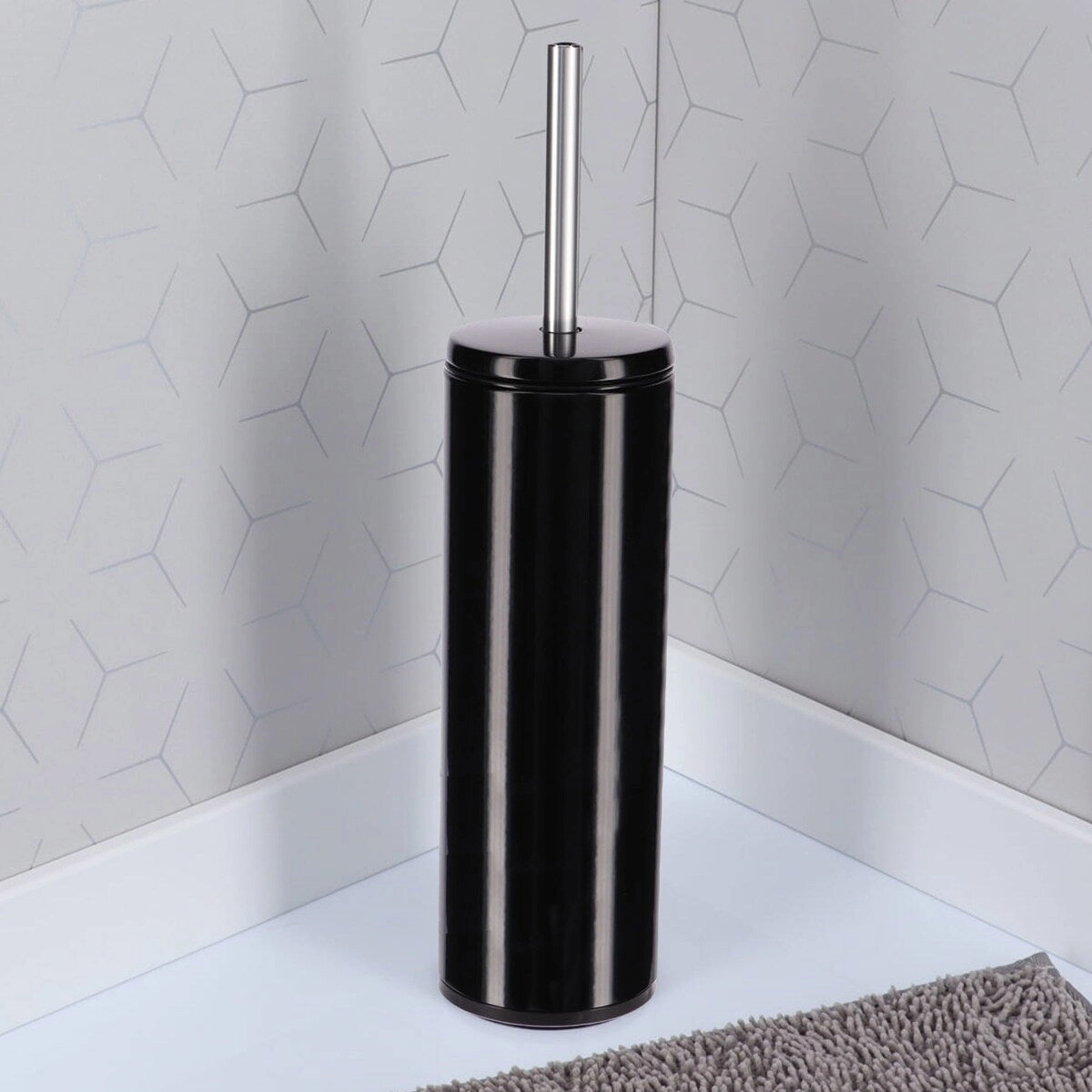 Freestanding Round Stainless Steel Toilet Brush and Holder Set - 15.8 inches H x 4" Diam