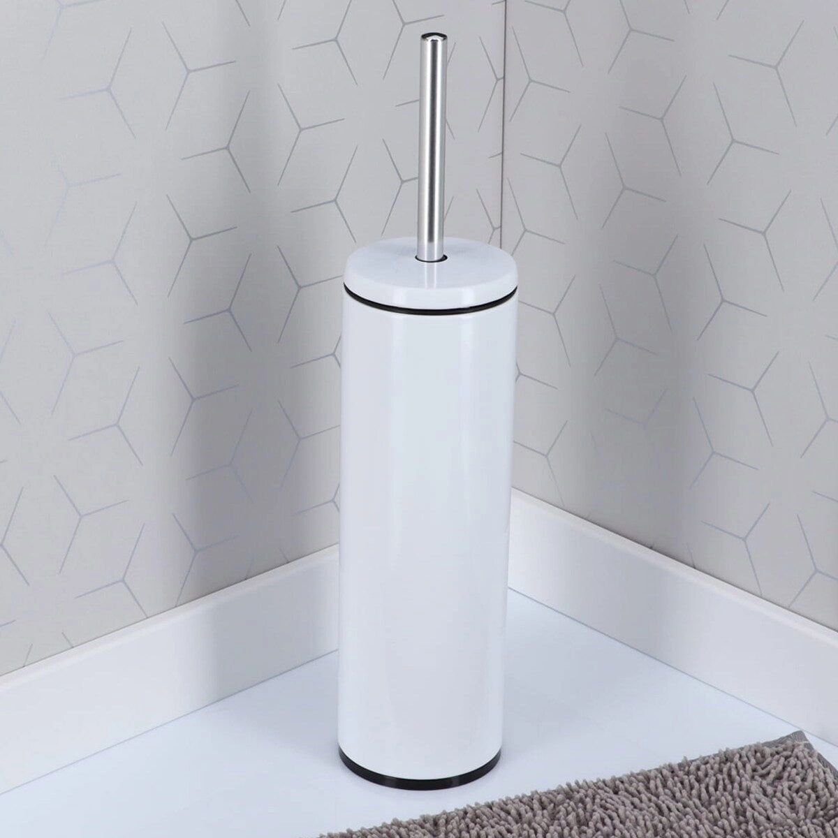 Freestanding Round Stainless Steel Toilet Brush and Holder Set - 15.8 inches H x 4" Diam
