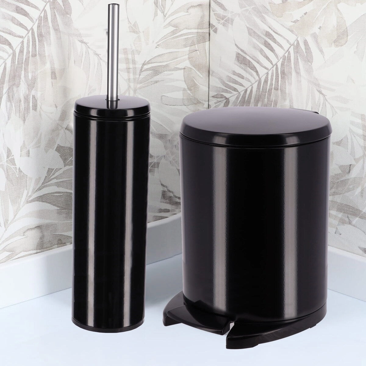 Freestanding Round Stainless Steel Toilet Brush and Holder Set - 15.8 inches H x 4" Diam