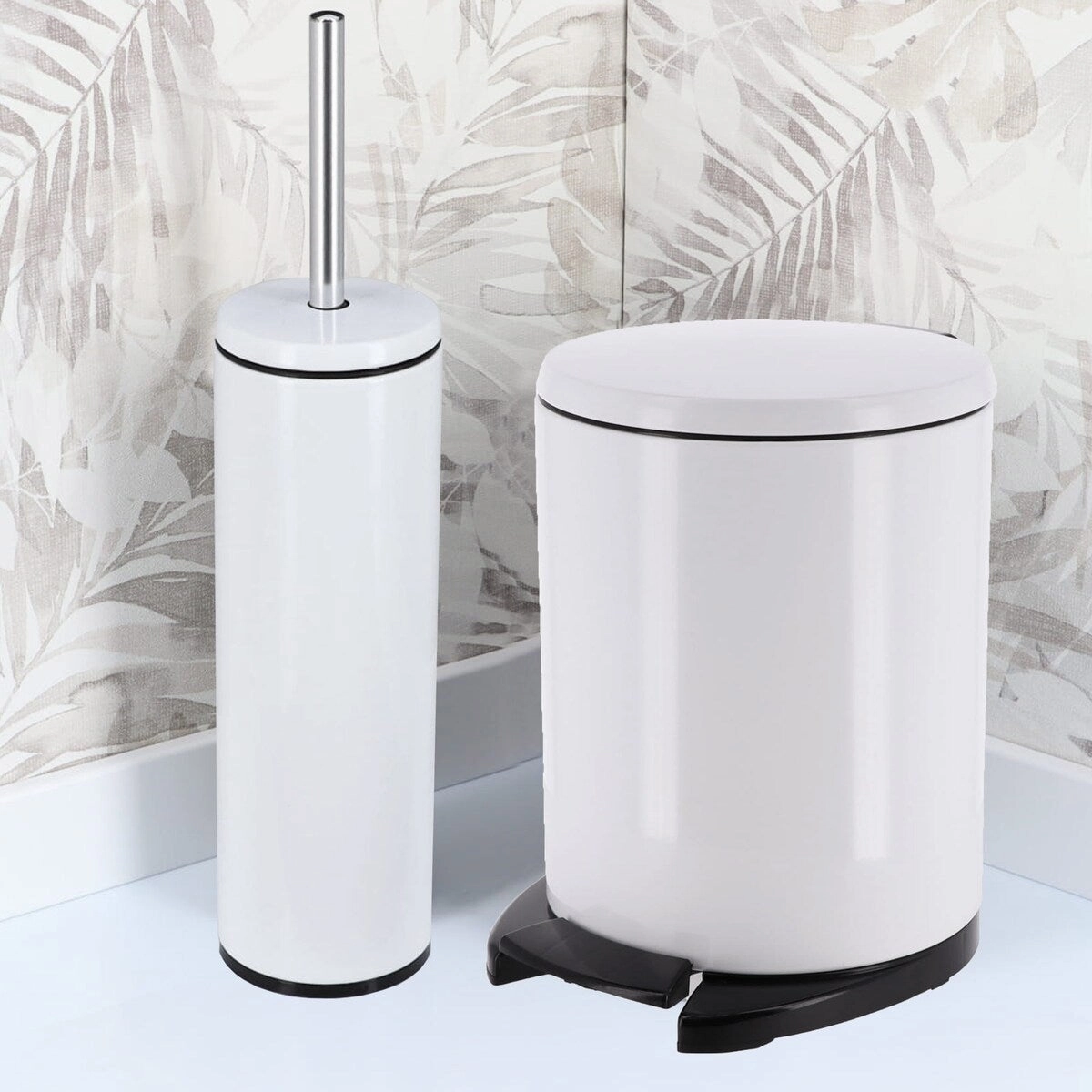 Freestanding Round Stainless Steel Toilet Brush and Holder Set - 15.8 inches H x 4" Diam