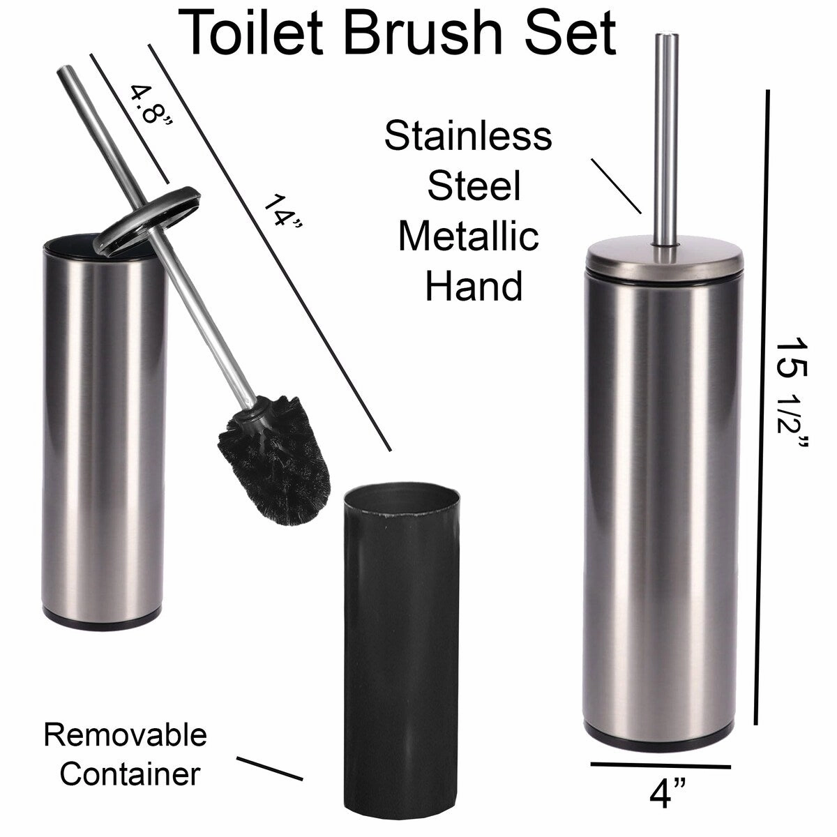 Freestanding Round Stainless Steel Toilet Brush and Holder Set - 15.8 inches H x 4" Diam