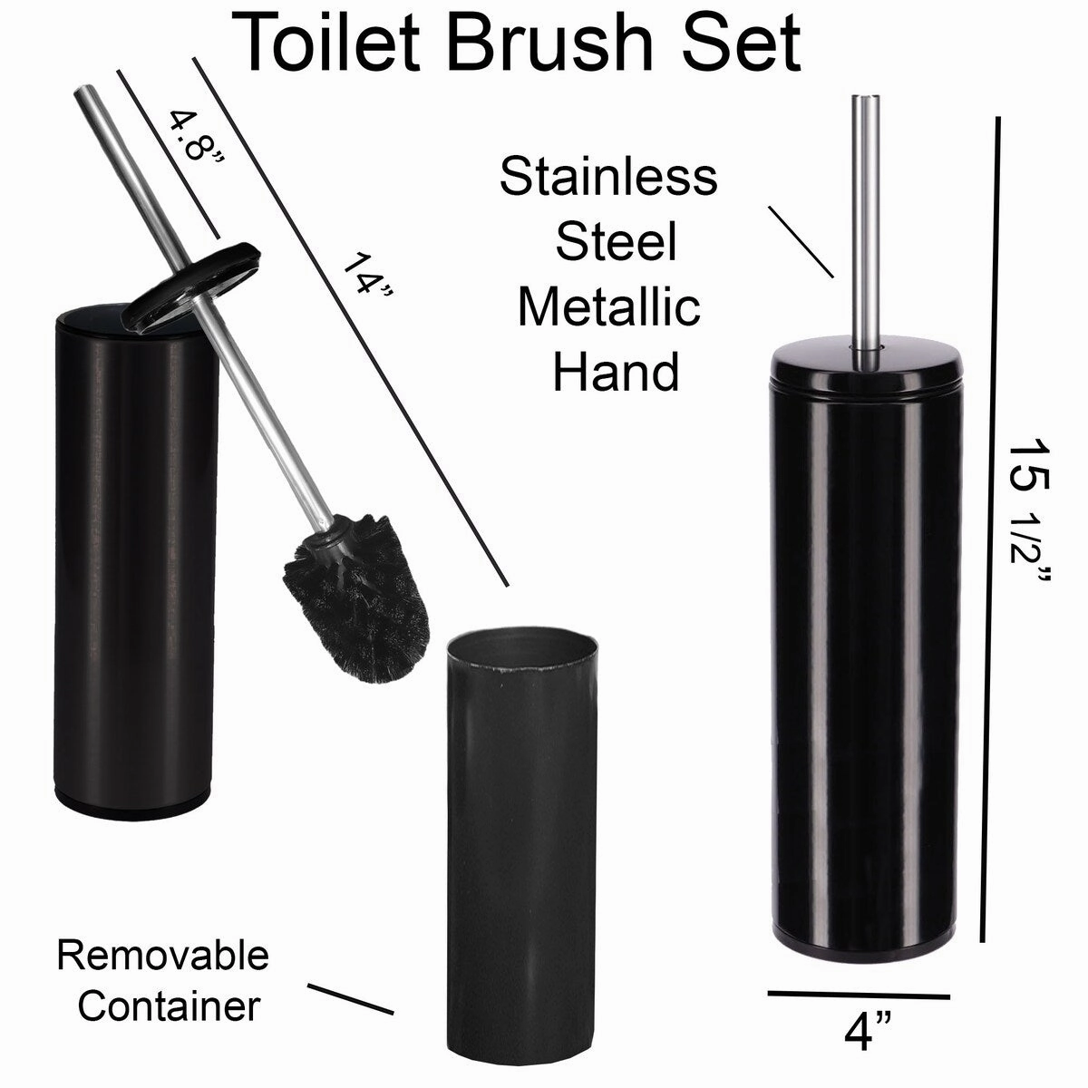 Freestanding Round Stainless Steel Toilet Brush and Holder Set - 15.8 inches H x 4" Diam