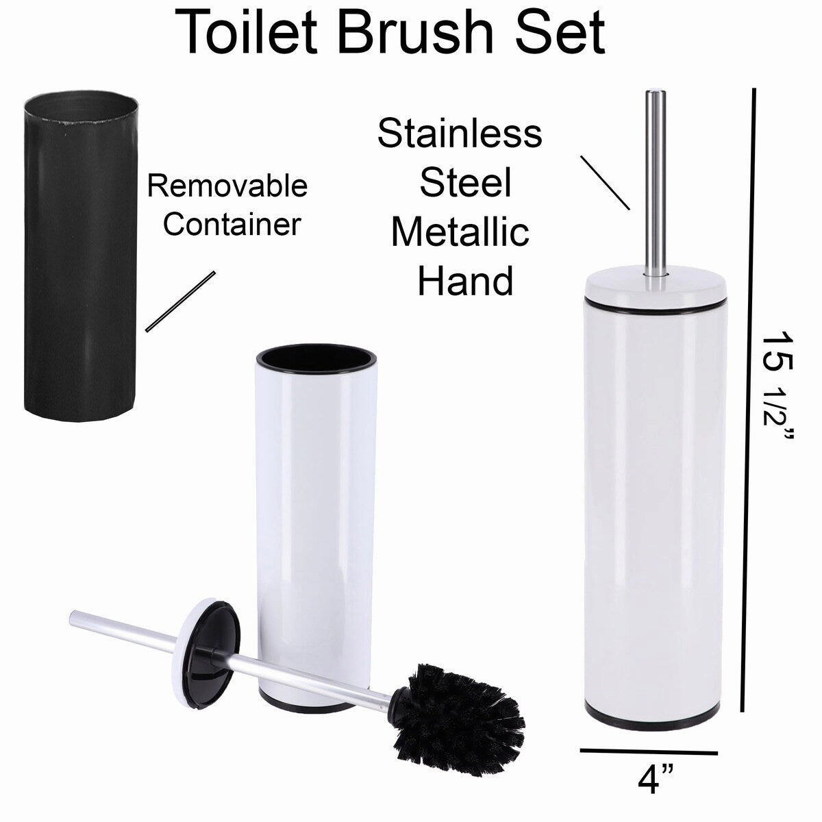 Freestanding Round Stainless Steel Toilet Brush and Holder Set - 15.8 inches H x 4" Diam
