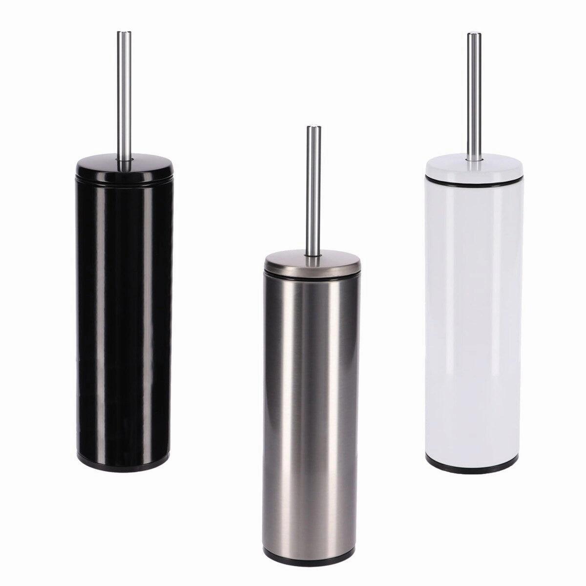 Freestanding Round Stainless Steel Toilet Brush and Holder Set - 15.8 inches H x 4" Diam Toilet Brush,Bathroom Cleaner