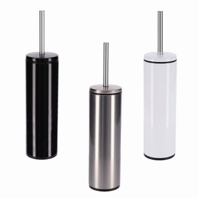 Freestanding Round Stainless Steel Toilet Brush and Holder Set - 15.8 inches H x 4" Diam Toilet Brush,Bathroom Cleaner