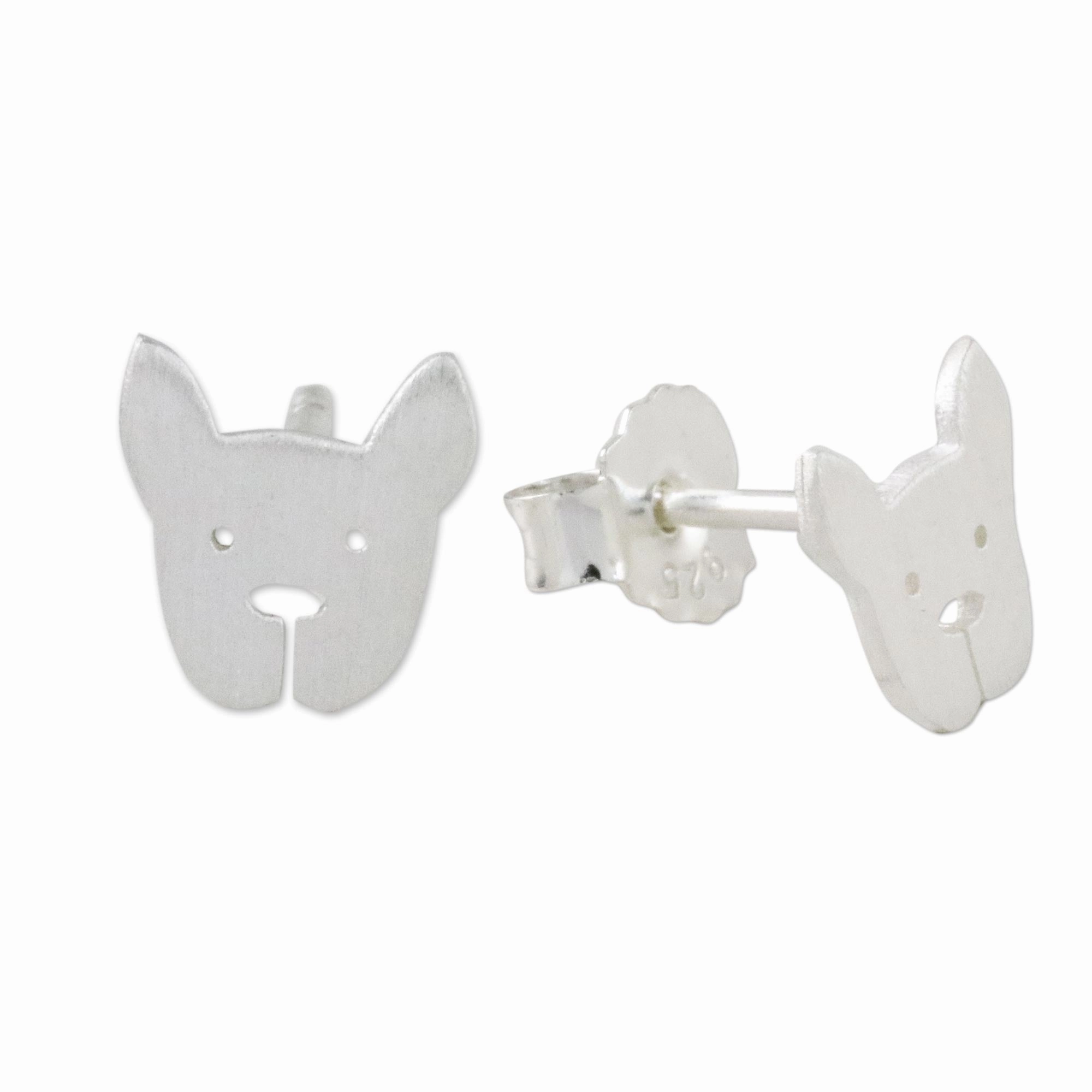French Bulldog Sterling Silver French Bulldog Stud Earrings from Thailand