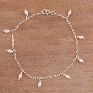 Fresh Walk Dangling Cultured Pearl and Sterling Silver Anklet from Peru
