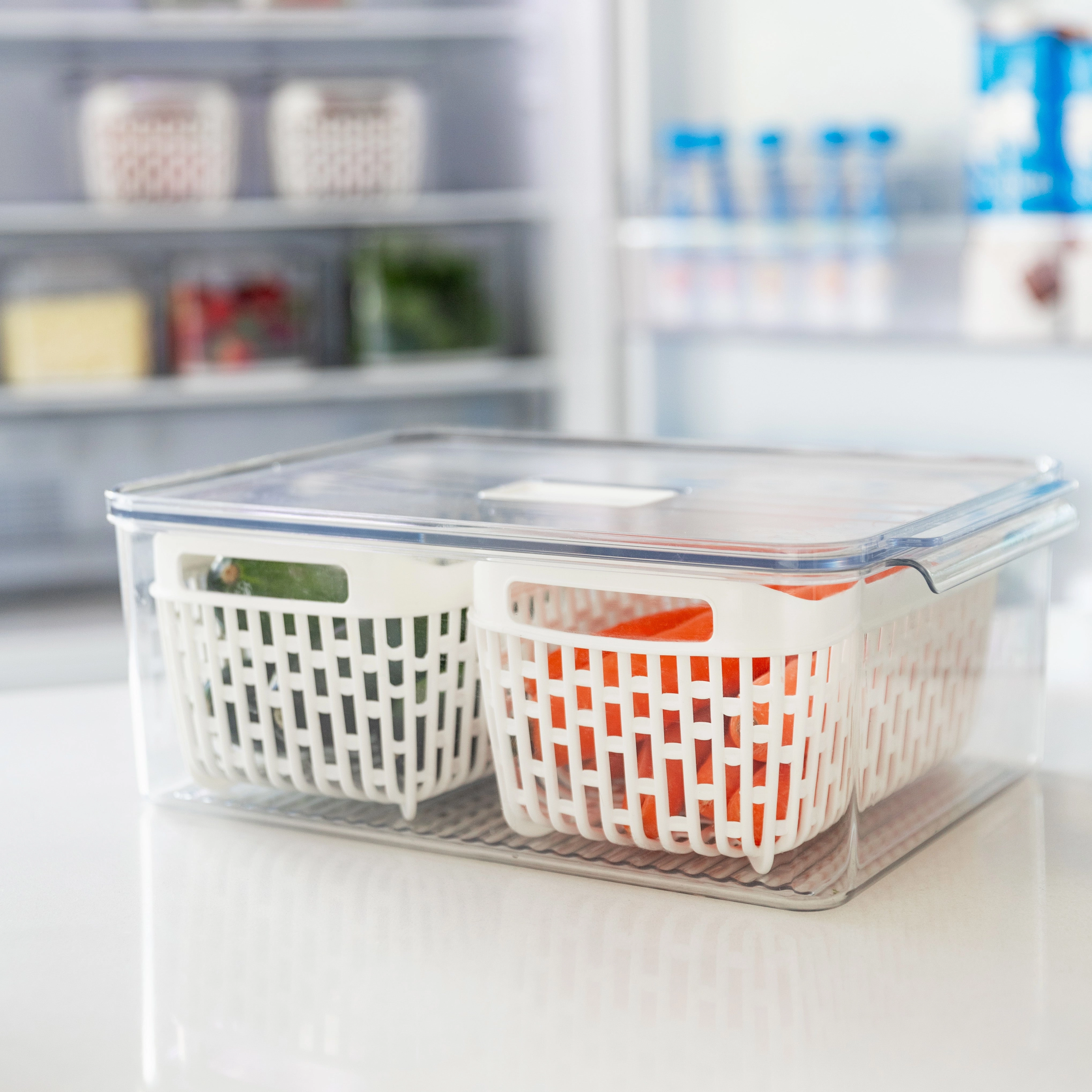 Fridge Storage Container with Basket (Double) Figurines,Decorative Ornaments