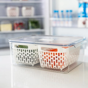 Fridge Storage Container with Basket (Double) Figurines,Decorative Ornaments