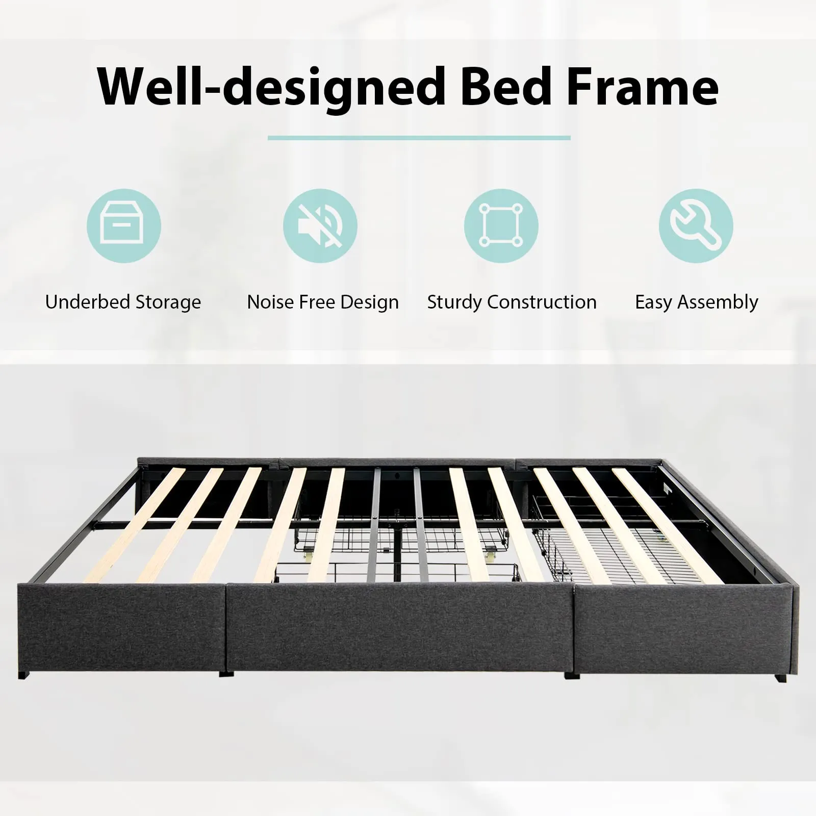 Full Size Platform Bed Frame with 3 Storage Drawers