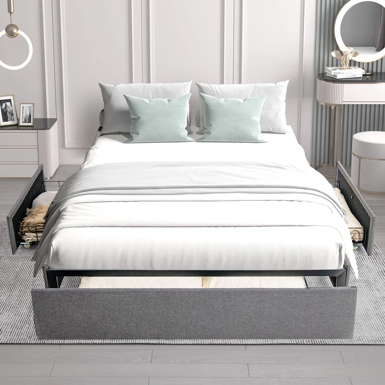 Full Size Platform Bed Frame with 3 Storage Drawers