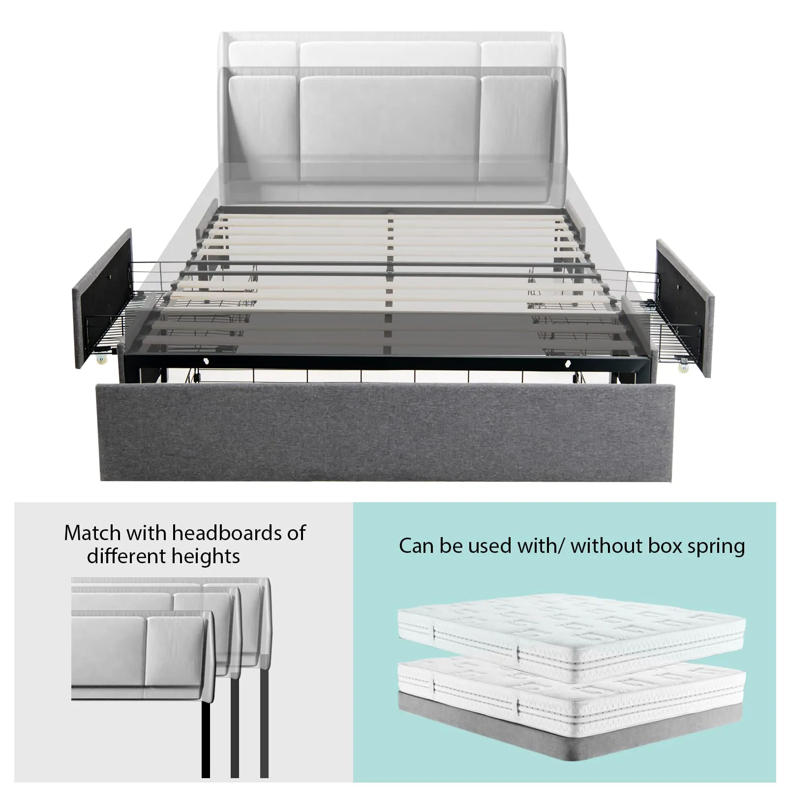 Full Size Platform Bed Frame with 3 Storage Drawers