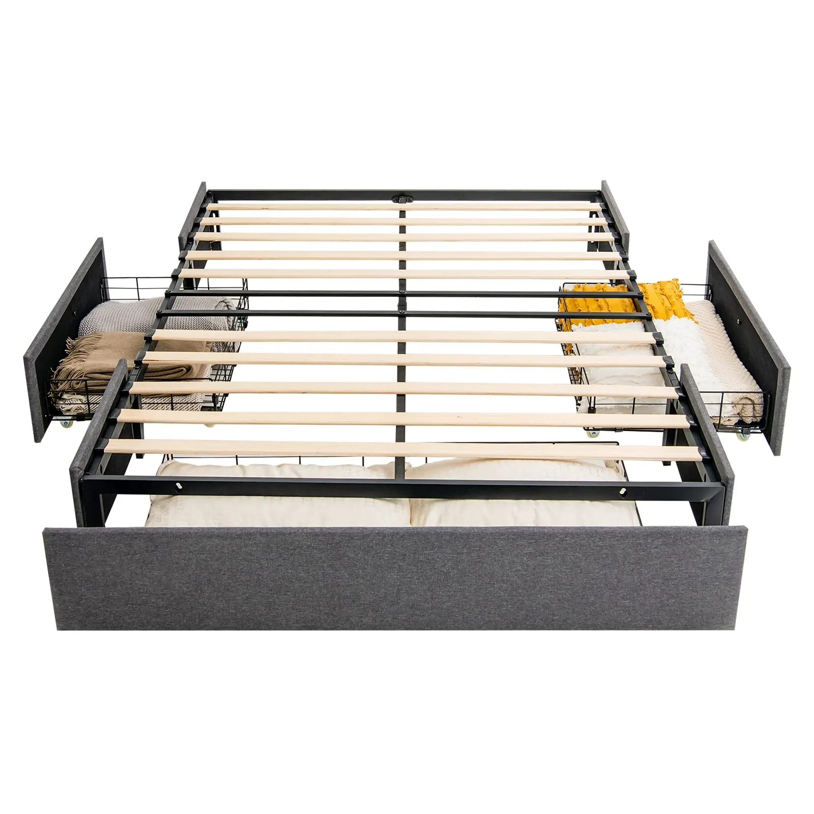 Full Size Platform Bed Frame with 3 Storage Drawers