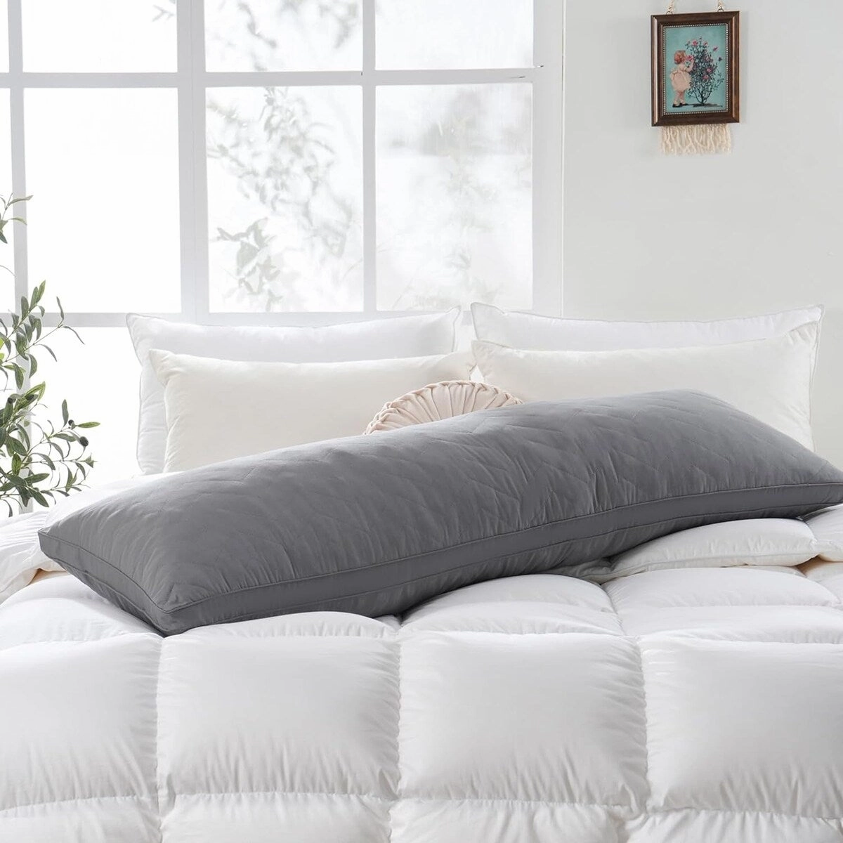 Full Body Pillow for Side Sleeper - Soft Long Bed Pillow for Adults - Memory Foam-grey