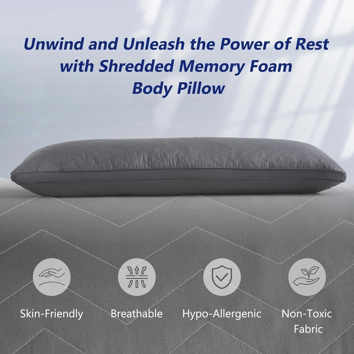 Full Body Pillow for Side Sleeper - Soft Long Bed Pillow for Adults - Memory Foam-grey