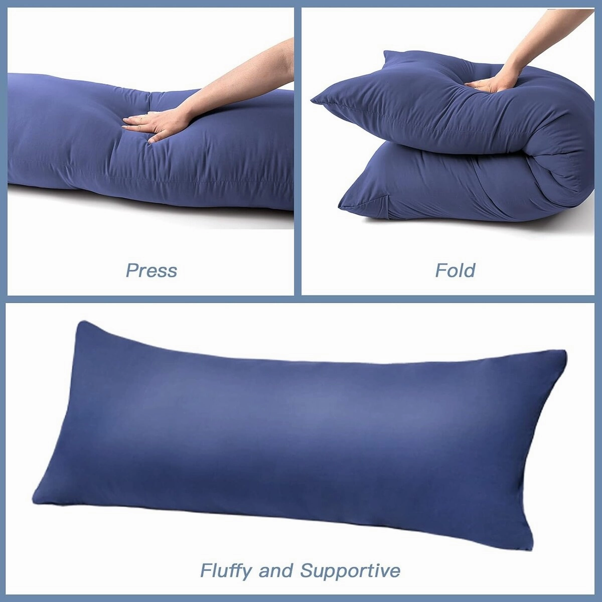 Full Body Pillow Insert with Fiber Cover, 20"x54" - Blue