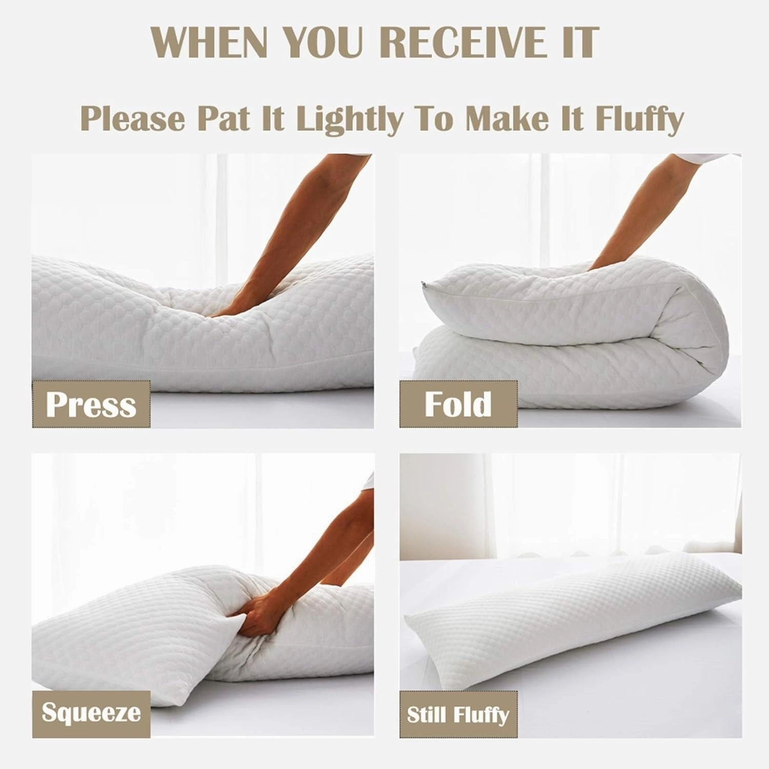 Full Body Pillow Insert with Fiber Cover, 20"x54" - Off-white