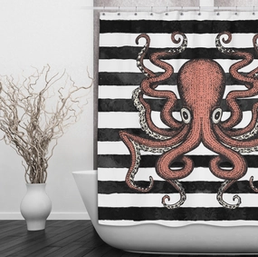 Full Octopus Stripe Shower Curtains and Optional Bath Mats Lighting,Lamps Fixtures