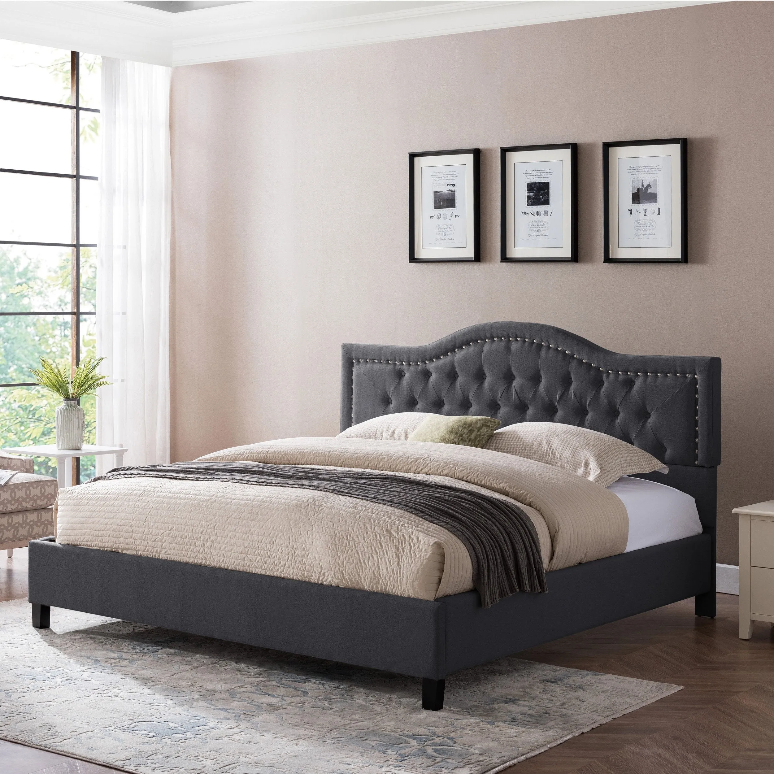 Fully-Upholstered Traditional Bed Frame - NH267503 throw blanket, decorative pillow