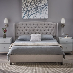 Fully Upholstered Fabric Queen Bed Set - NH462003 throw blanket, decorative pillow